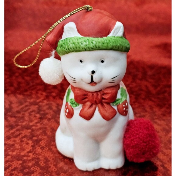 Cat Porcelain Bell Ornament Christmas Ring-A-Lings BOA 1988 Hat Scarf Fluff Tail - Picture 11 of 11